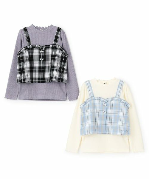 KP / ケーピー Tシャツ | 起毛ランダムテレコ×ラメチェック レイヤード風Ｔシャツ | 詳細7