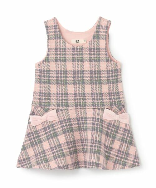 KP / ケーピー ミニ丈・ひざ丈ワンピース | Wジャカードチェック ジャンパースカート（ピンク）