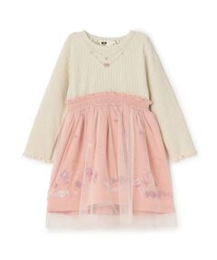 KP / ケーピー ミニ丈・ひざ丈ワンピース | mimiちゃん刺しゅう ラメテレコ×チュール ワンピース