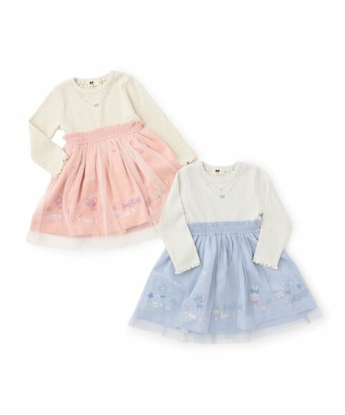 KP / ケーピー ミニ丈・ひざ丈ワンピース | mimiちゃん刺しゅう ラメテレコ×チュール ワンピース | 詳細8