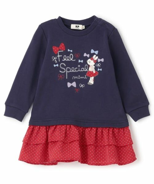 KP / ケーピー ミニ丈・ひざ丈ワンピース | mimiちゃん 裏毛ワンピース 【吸湿発熱】（紺）