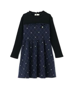 KP / ケーピー ミニ丈・ひざ丈ワンピース | リボンチェックラメジャカード×テレコ ワンピース