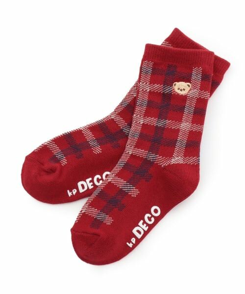 KP / ケーピー ソックス | チェックソックス (くま)（赤）