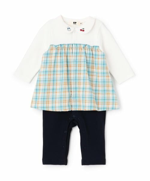 KP / ケーピー ロンパース | 先染チェック レイヤード風カバーオール（サックス）