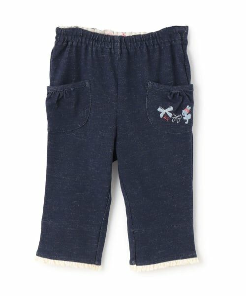 KP / ケーピー その他パンツ | デニム風ニットツイル 裾折り返しパンツ 7分丈（紺）