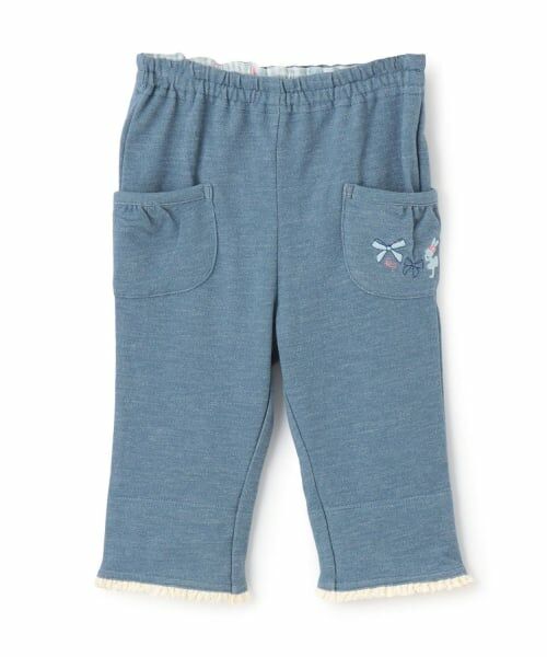 KP / ケーピー その他パンツ | デニム風ニットツイル 裾折り返しパンツ 7分丈（ブルー）