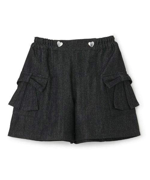 KP / ケーピー ショート・ハーフ・半端丈パンツ | リボンポケット デニム キュロット（黒）