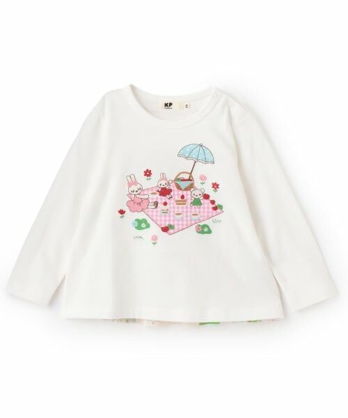 KP / ケーピー Tシャツ | ピクニック柄アップリケ 長袖Tシャツ（オフ ホワイト）