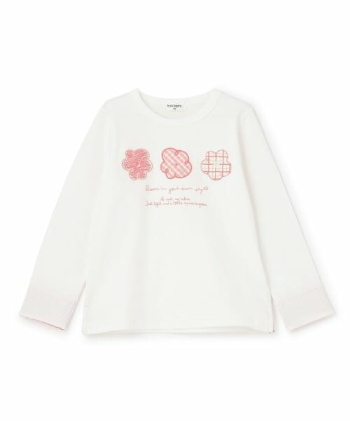 KP / ケーピー Tシャツ | 【Trois Lapins】 フラワーモチーフ アップリケ 長袖Tシャツ（オフ ホワイト）