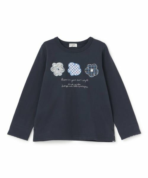 KP / ケーピー Tシャツ | 【Trois Lapins】 フラワーモチーフ アップリケ 長袖Tシャツ（紺）