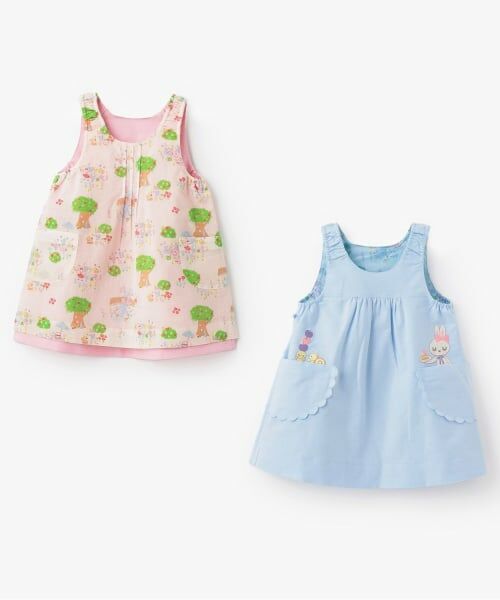 KP / ケーピー ミニ丈・ひざ丈ワンピース | ローン総柄×シャンブレー　リバーシブルジャンパースカート | 詳細11