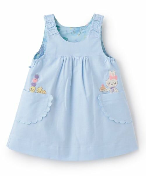 KP / ケーピー ミニ丈・ひざ丈ワンピース | ローン総柄×シャンブレー　リバーシブルジャンパースカート | 詳細3