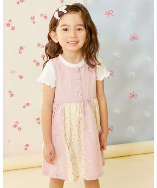 KP / ケーピー ミニ丈・ひざ丈ワンピース | デニム総柄プリント ジャンパースカート | 詳細15