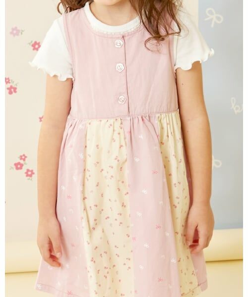 KP / ケーピー ミニ丈・ひざ丈ワンピース | デニム総柄プリント ジャンパースカート | 詳細17