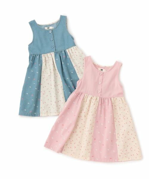 KP / ケーピー ミニ丈・ひざ丈ワンピース | デニム総柄プリント ジャンパースカート | 詳細9