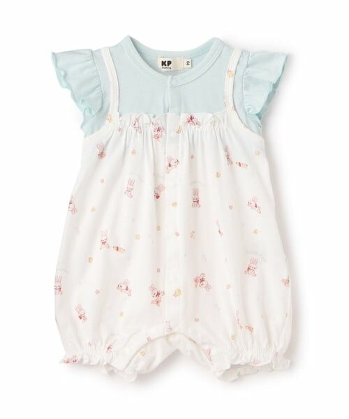 KP / ケーピー ロンパース | 肩フリル レイヤードデザイン ショートオール（オフ ホワイト）