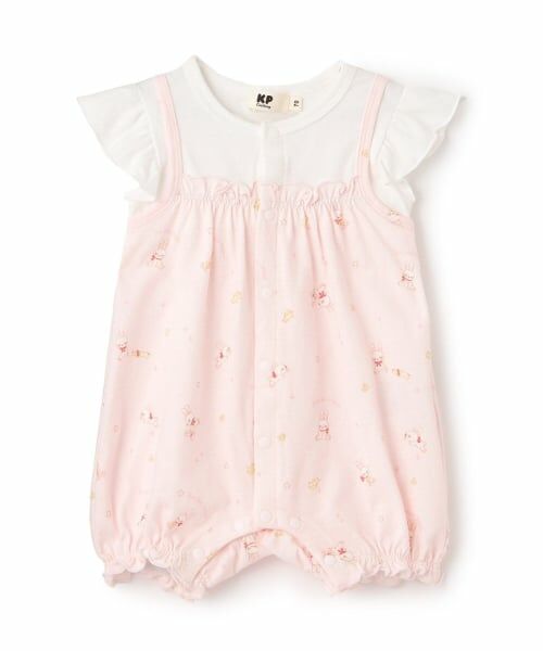 KP / ケーピー ロンパース | 肩フリル レイヤードデザイン ショートオール（ピンク）