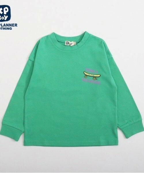 KP / ケーピー Tシャツ | KPBOY くまプリント長袖Ｔシャツ(100～160)（グリーン）