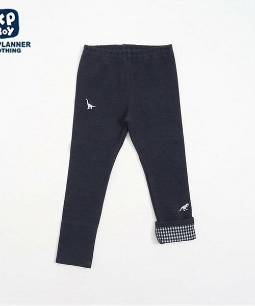 KP / ケーピー その他パンツ | KPBOY(ケーピーボーイ)裾チェック恐竜刺しゅうレギパン(80~130)(紺)