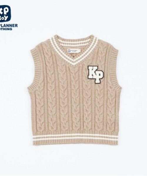 KP / ケーピー ニット・セーター | KPBOY(ケーピーボーイ)ウォッシャブルケーブルニットベスト(90～130)（ベージュ）