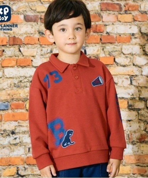 KP / ケーピー スウェット | KPBOY(ケーピーボーイ)衿付きワッペンプリントトレーナー(100～150)（赤）