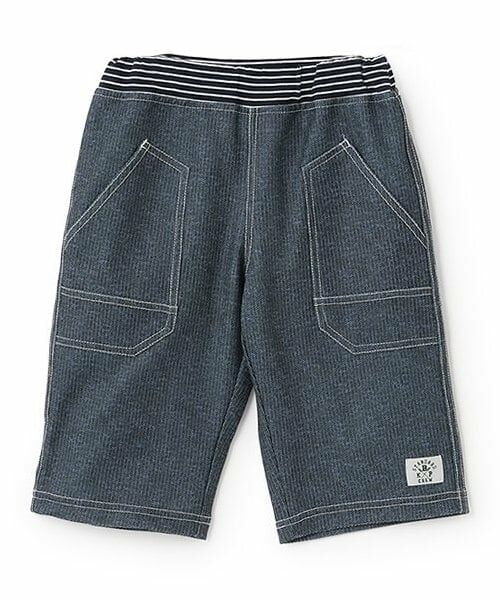KP / ケーピー ショート・ハーフ・半端丈パンツ | ドライメッシュデニム風プリントハーフパンツ（紺）