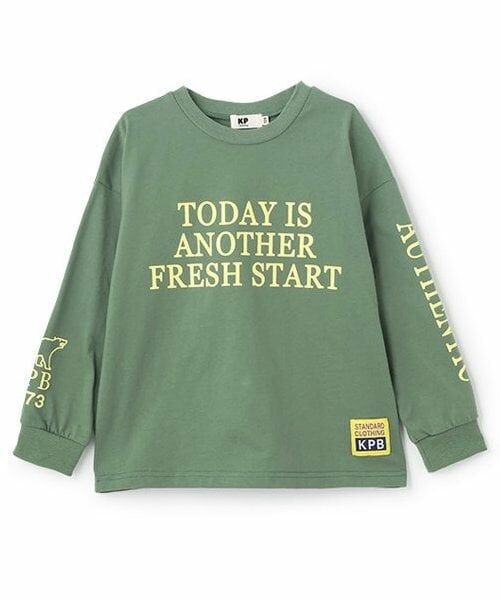 KP / ケーピー Tシャツ | ロゴプリント長袖Tシャツ（カーキ）