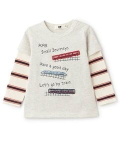 KP / ケーピー Tシャツ | レイヤード風電車ワッペン長袖Tシャツ