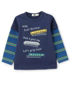 KP / ケーピー Tシャツ | レイヤード風電車ワッペン長袖Tシャツ