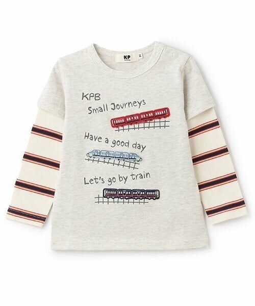 KP / ケーピー Tシャツ | レイヤード風電車ワッペン長袖Tシャツ（オートミール）