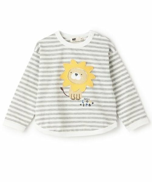 KP / ケーピー Tシャツ | ライオンボーダー長袖Tシャツ（トップ グレー）