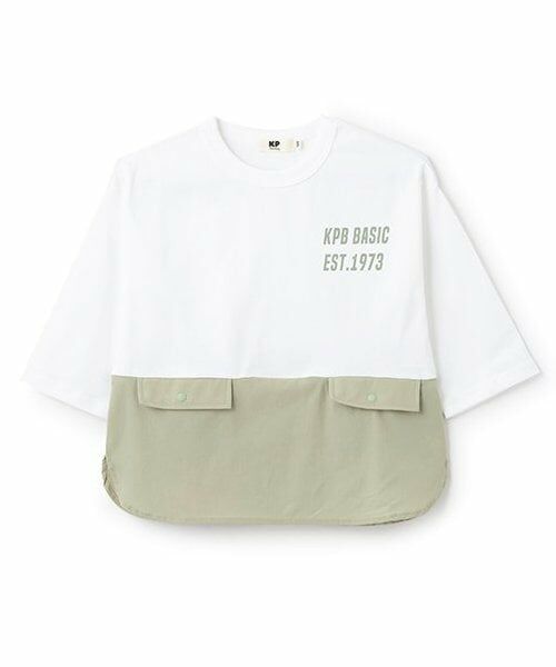 KP / ケーピー Tシャツ | ナイロンストレッチ切り替え７分丈Tシャツ（オフ ホワイト）