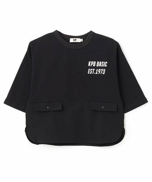 KP / ケーピー Tシャツ | ナイロンストレッチ切り替え７分丈Tシャツ（黒）
