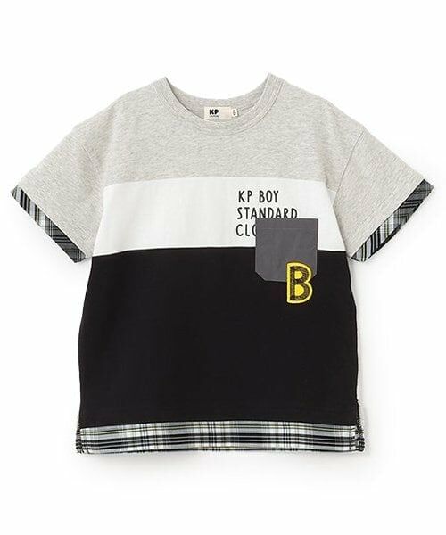 KP / ケーピー Tシャツ | ナイロンポケットつき　前身3色切り替え半袖Tシャツ（トップ グレー）