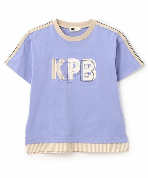 KP / ケーピー Tシャツ | 肩ニットテープKPBグラフィック裾レイヤードTシャツ（ブルー）
