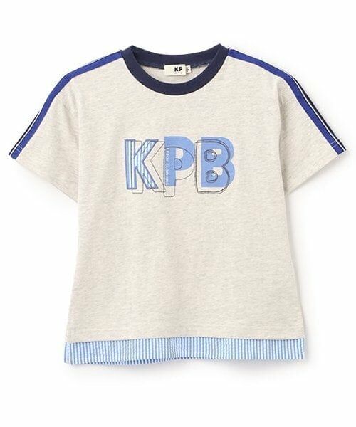KP / ケーピー Tシャツ | 肩ニットテープKPBグラフィック裾レイヤードTシャツ（トップ グレー）
