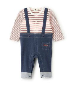 KP / ケーピー ロンパース | デニム＋ボーダーレイヤード風カバーオール