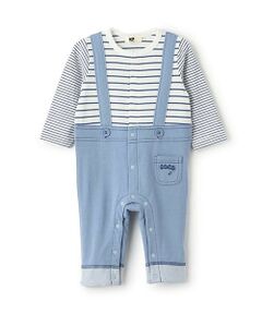 KP / ケーピー ロンパース | デニム＋ボーダーレイヤード風カバーオール