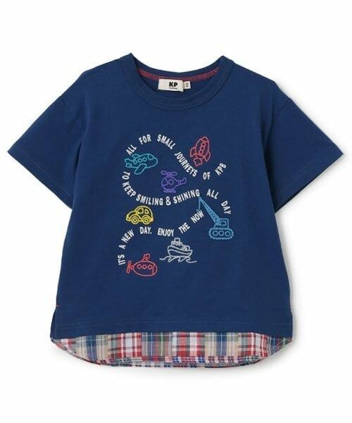 KP / ケーピー Tシャツ | キシリトール加工 乗り物刺しゅう 半袖Ｔシャツ（紺）