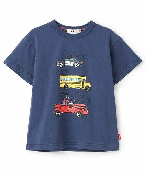 KP / ケーピー Tシャツ | 働くくるまプリント半袖Ｔシャツ（紺）