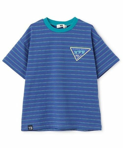 KP / ケーピー Tシャツ | バックプリント マルチボーダー半袖Tシャツ（ブルー）