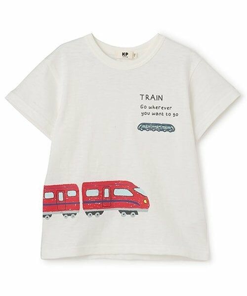 KP / ケーピー Tシャツ | 電車プリント スラブ天竺 半袖Ｔシャツ（オフ ホワイト）