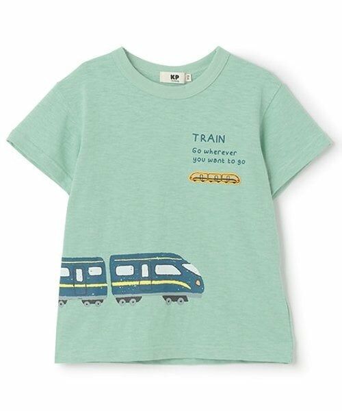 KP / ケーピー Tシャツ | 電車プリント スラブ天竺 半袖Ｔシャツ（サックス）