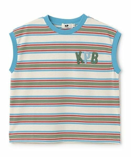 KP / ケーピー Tシャツ | マルチボーダー スリーブレスTシャツ（オフ ホワイト）