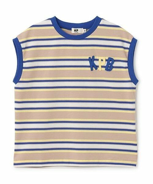 KP / ケーピー Tシャツ | マルチボーダー スリーブレスTシャツ（ベージュ）