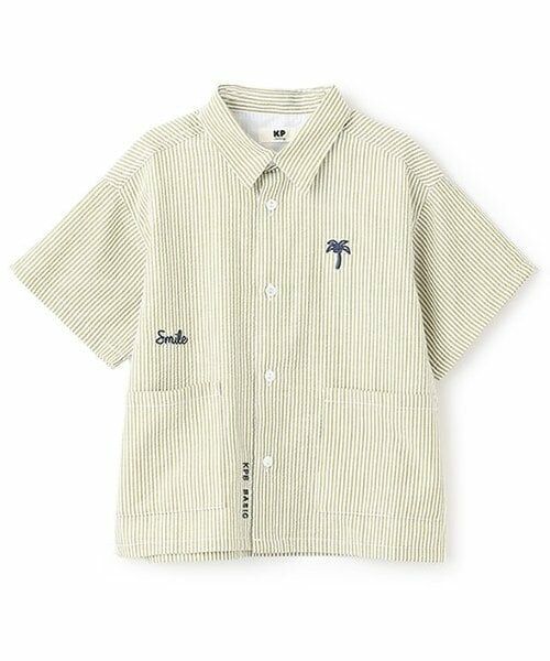 KP / ケーピー シャツ・ブラウス | サッカーストライプ 半袖シャツ（カーキ）