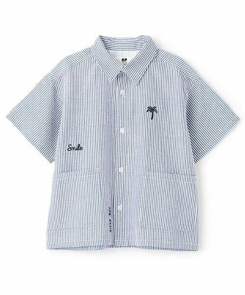 KP / ケーピー シャツ・ブラウス | サッカーストライプ 半袖シャツ（紺）