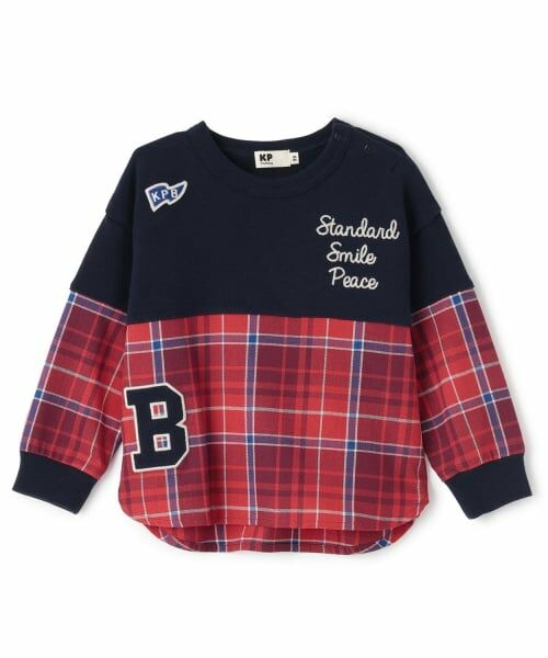 KP / ケーピー スウェット | 裏毛×ヘリンボーンチェック トレーナー（紺）