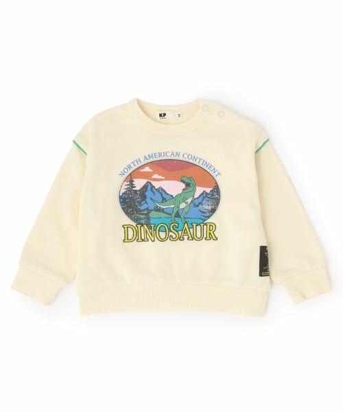 KP / ケーピー スウェット | 恐竜プリント 裏毛トレーナー 【吸湿発熱加工】（アイボリー）