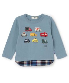 KP / ケーピー Tシャツ | 車アップリケ×裾チェック 長袖Tシャツ